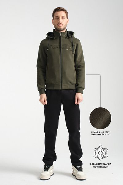 Shooter Winter Khaki Men's Tracksuit Set with Hooded Inside Regular Fit