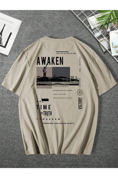 Revasser Unisex Men/Women Awaken Custom Printed Oversize Cotton T-Shirt Tee Shirt