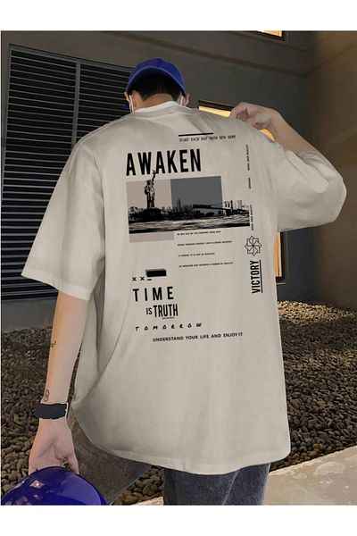 Revasser Unisex Men/Women Awaken Custom Printed Oversize Cotton T-Shirt Tee Shirt