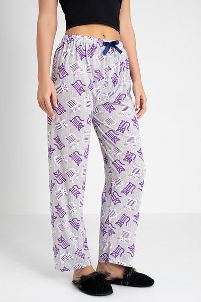 DONEX Cotton Thin Breathable Fabric Ribbon Waist Detail Printed Women's Sleepwear Bottoms Without Pockets