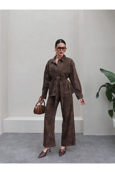 ESRAHELVACI Belted Leo Pattern Jacket Pants Set