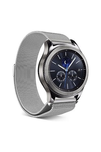 onlinekordon F0Ssil 22mm Metallic Silver Watch - Steel Mesh Band with Magnets and Pins