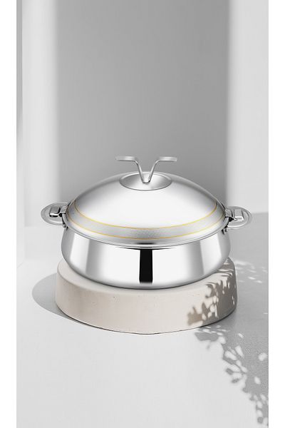 ALSAIF Inner Stainless Steel Casserole, Insulated Hot Pot, Keep Food Hot & Fresh, 6 Liter, Silver/gold