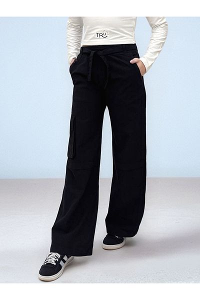 Asortix Pantaloni de in pentru fete, 100% bumbac, cu buzunare cargo – Design casual, elegant și confortabil
