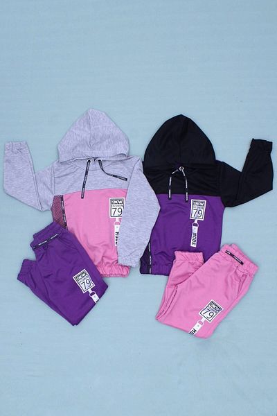 FYK KİDS Snow Fashion Printed, Mesh Detailed, Hooded 2-Piece Girls Tracksuit Set