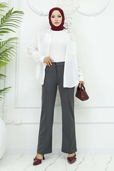 benguen Anthracite Palazzo Trousers 3043 - Buttoned