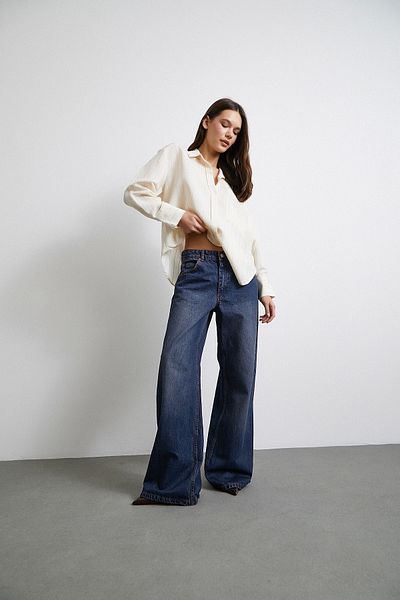 Never more Beige Color Contrast Striped Modal Shirt