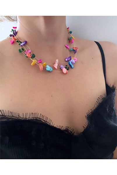 Pelin Aksesuar قلادة مكسورة من الحجر الطبيعي مكونة من 5 طبقات