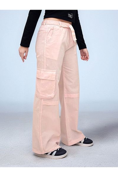 Asortix Girls' 100% Cotton Cargo Pocket Linen Trousers - Comfortable, Stylish and Comfortable Design