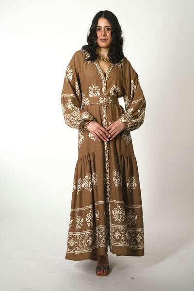 ABBRA Women's Prevailing Collar Buttoned Front Belted 100% Viscose Summer Dress