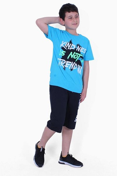 FYK KİDS Kind Nes-trend Wa Text Printed Boy's Capri Set