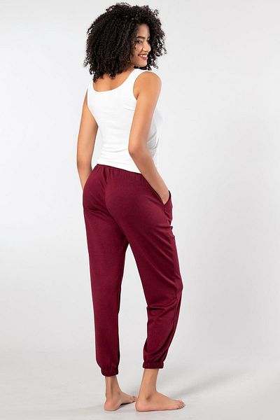 Weweus Pantaloni de trening pentru femei, roșu Claret, cu textura moale, cu picioare elastice, fund 199