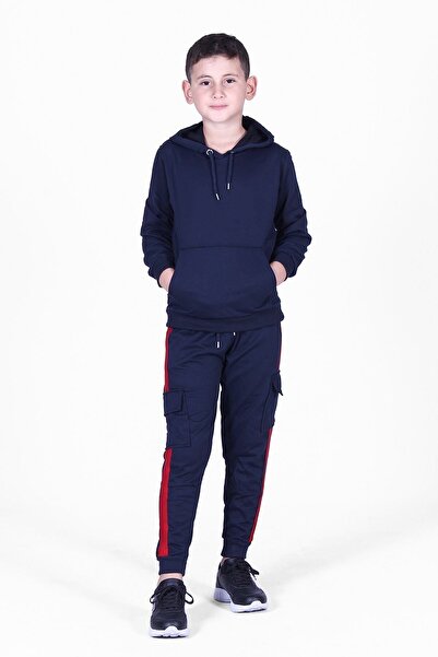 FYK KİDS Flat Kangaroo Pocket Hooded Cargo Pocket Boys Tracksuit Set