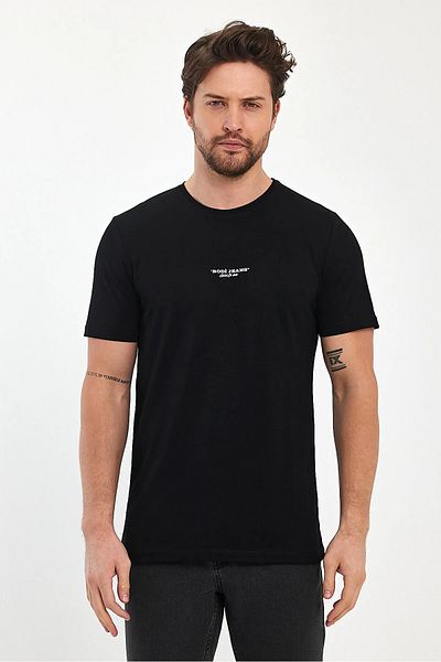 Rodi Jeans Men's Black Crew Neck Comfortable Fit Rodi Jeans Printed Cotton T-Shirt