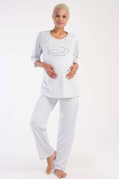 VİENETTA Women's Capri Sleeve Maternity & Maternity Gray Melange Pajamas C1T0N0O703