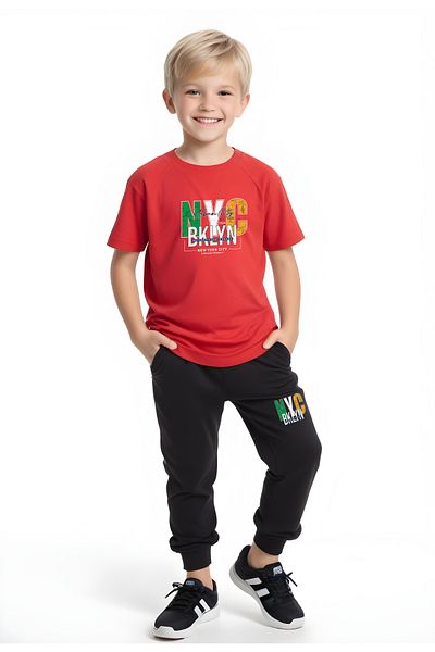 FYK KİDS Boy's Seasonal Nyc Broklyn Printed Bottom Suit