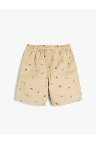 Koton Cotton Patterned Shorts with Lace-Up Waist Pocket Detail