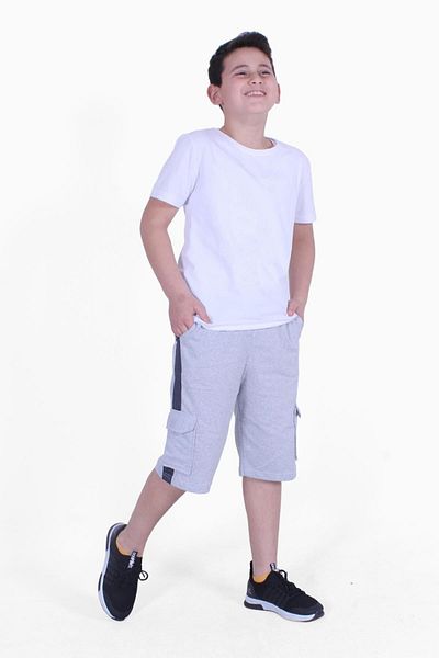 FYK KİDS Plain Model Boy's T-Shirt-Capri Top and Bottom Set