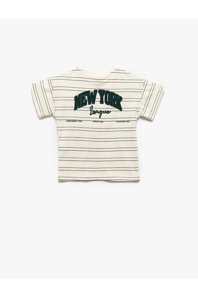Koton Crew Neck Short Sleeve Embroidered Cotton Stripe T-Shirt