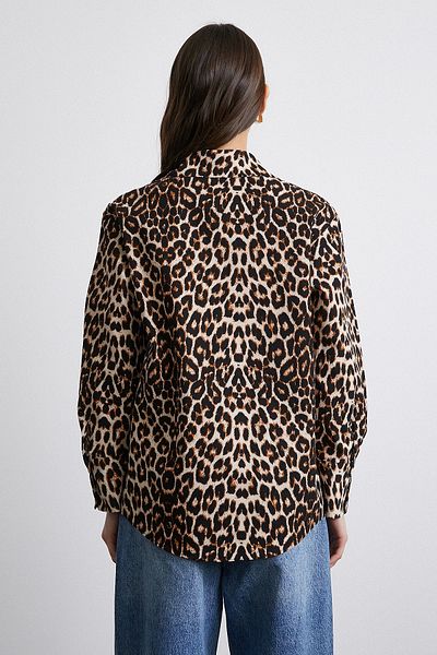 Never more Beige Leopard Print Poplin Shirt
