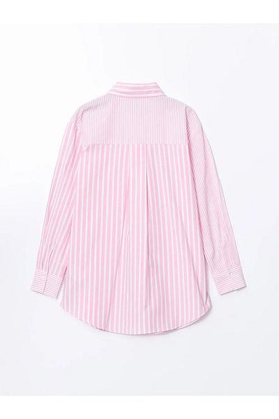 LC Waikiki Lcw Modest Pink Striped Poplin Women's Shirt Tunic