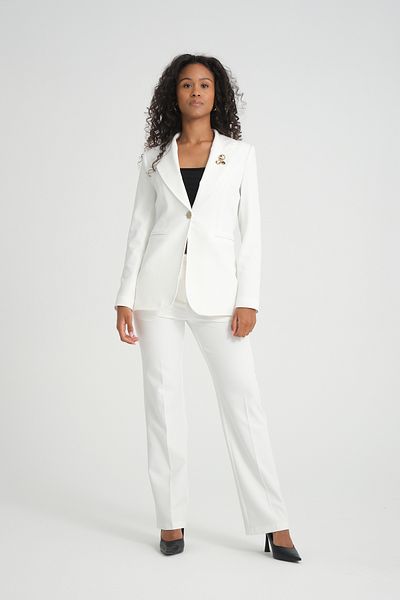 nodilife Brooch Detailed Gold Button Atlas Suit White
