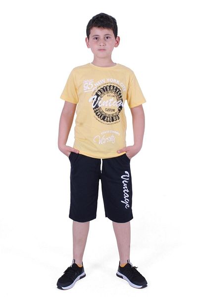 FYK KİDS Vintage Custom Text Printed Boy's Summer Suit