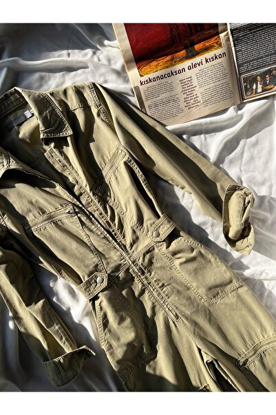 TamSeninTarzin Maiken Marka Fermuar Detaylı Uzun Kol Denim Tulum