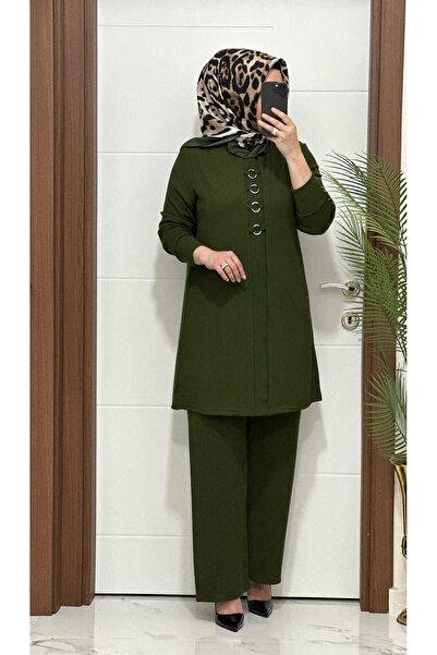 modasura 2850 K 90 haki fitilli burgu kumaş tunik pantolon takım halka detay ...