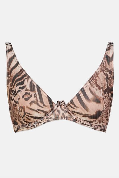 Asos Design Women Non Padded Underwire Animal Print Bra, Brown