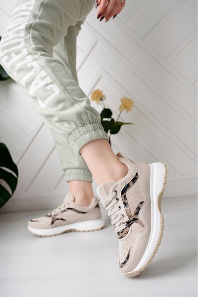 moda sara Pantofi sport de damă cu sclipici leopard bej