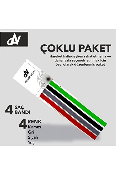 DAVSPOR Elastik Kaydırmaz Silikonlu Unisex Saç Bandı Headband 4'lü Paket