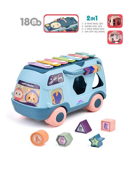 hediyecik Toy Piano Bus Find Plug Lighted Musical Blue Baby Toys +18 Months