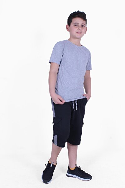 FYK KİDS Plain Model Boy's T-Shirt-Capri Top and Bottom Set