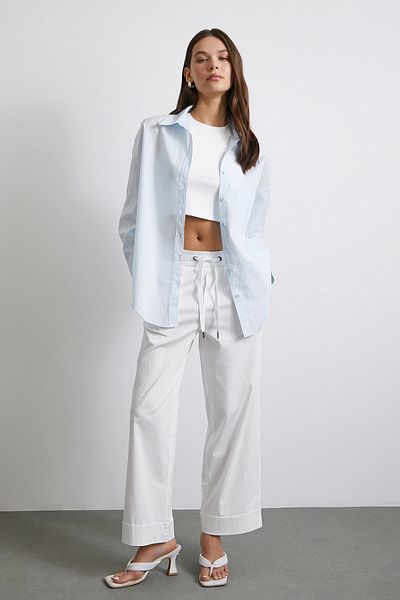 Never more Light Blue Oversize Cotton Shirt