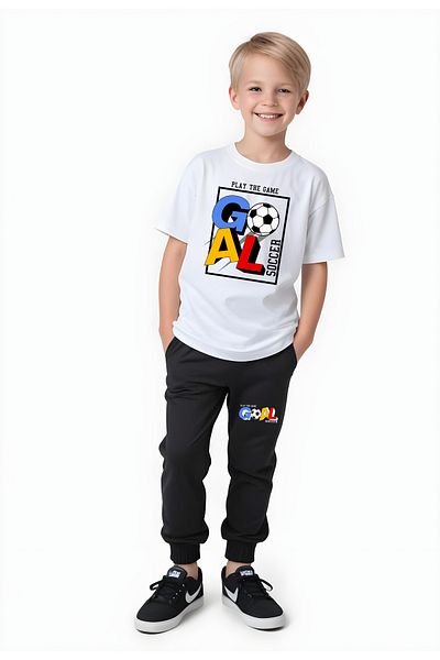 FYK KİDS Boy's Seasonal Goal Printed Bottom-Top Suit