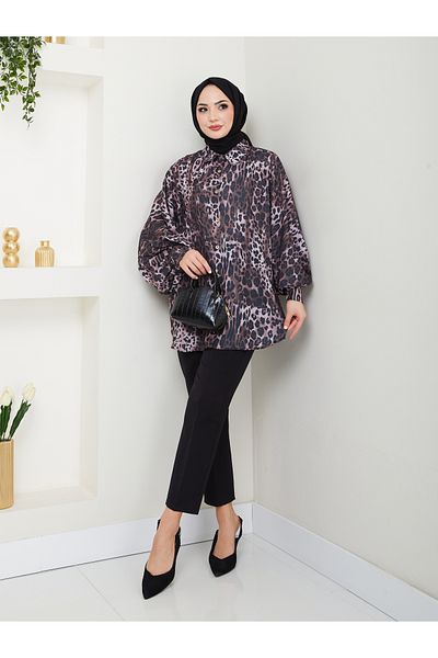 EFSUN MODA ΠΙΝΑΚΑΣ ΛΕΟΠΑΡ ΜΠΟΥΜΕΛΟ JESICA ΜΑΚΡΥΜΑΝΙΚΟ ΣΚΟΥΡΟ ΚΑΦΕ ΜΕΓΕΘΟΣ: 38