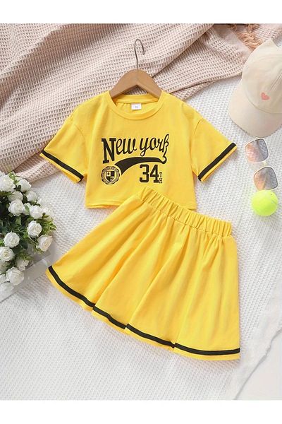 Keywest Set de tricou cu fustă cu imprimeu New York pentru fete