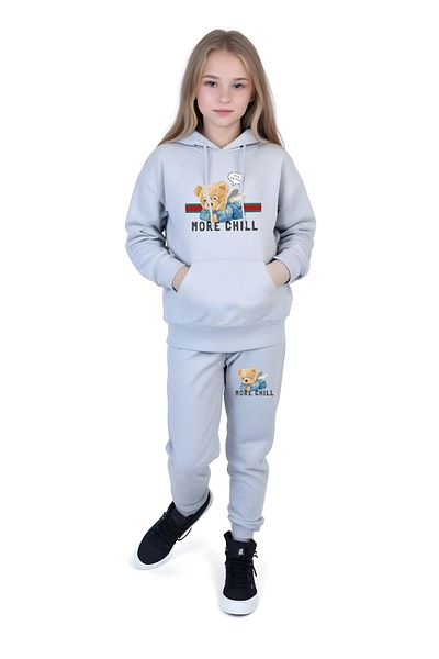 FYK KİDS Girl's Kangaroo Patterned Pocketed Tracksuit Set - Sober Print Detailed