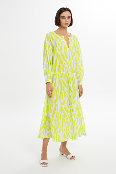 GİZİA Belden Bağcıklı Neon Yeşil Uzun Elbise