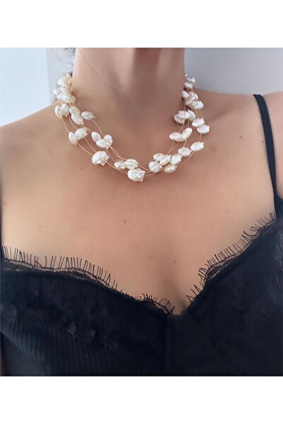 Pelin Aksesuar 5 Katlı Midye İncili Tel Kıvırma Kolye