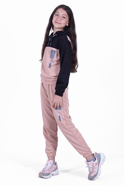 FYK KİDS Snow Fashion Printed, Mesh Detailed, Hooded 2-Piece Girls Tracksuit Set