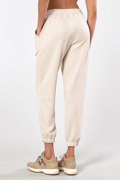 Weweus Μπεζ γυναικείο φούτερ με μαλακή υφή με ελαστικά πόδια 199