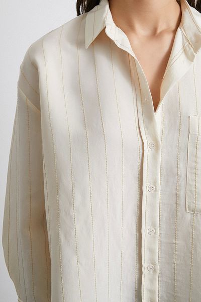 Never more Beige Color Contrast Striped Modal Shirt