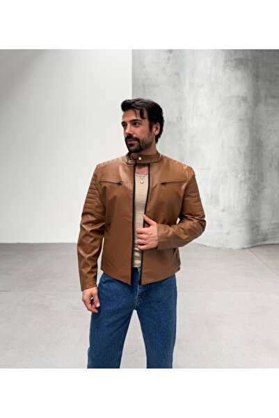 SCSARVİN Göğüs Çift Cepli Omuz Nervurlu Deri Ceket