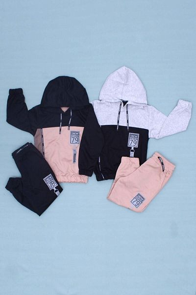 FYK KİDS Snow Fashion Printed, Mesh Detailed, Hooded 2-Piece Girls Tracksuit Set