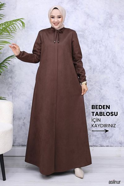 ASİLNUR Кафяв Huma Suede Mevlana Winter Abaya