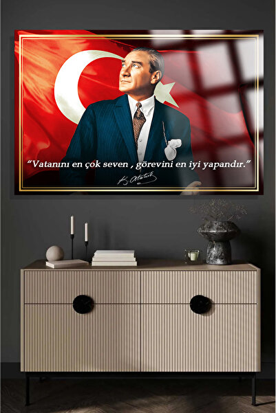 TAULART YAZILI GÖRKEMLİ ATATÜRK CAM TABLO KIRILMAZ LÜKS CAM TABLO EV, İŞ YERİ, OFİS HEDİYESİ