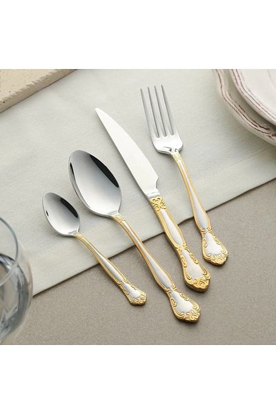 Leony Antoinette 24K Gold 6-Person 36 Pieces - Stainless Knife and Fork Set
