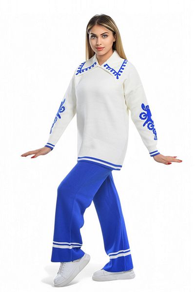 NEWCO New Trend Women's Polo Collar Special Embroidered Knitwear Suit